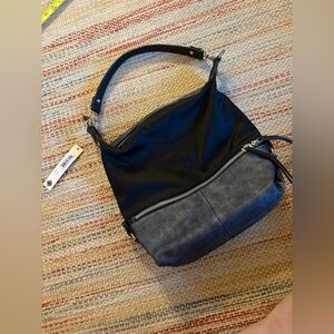 NWT SONDRA ROBERTS SQUARED nylon and vegan leather shoulder bag